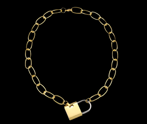 LUSH 18k GOLD PLATED STAINLESS STEEL Big Lock Link Chain Necklace