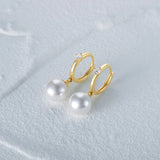 LUSH 925 18K GOLD PLATED ZIRCON HOOP PEARL DROP EARRINGS
