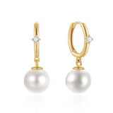 LUSH 925 18K GOLD PLATED ZIRCON HOOP PEARL DROP EARRINGS