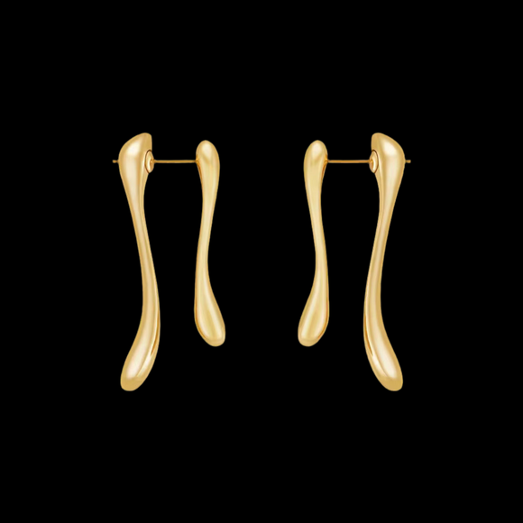 LUSH 18K GOLD PLATED 18K Gold Plated Brass Jewelry Asymmetric Water Drop Ear Stud Earrings