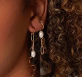 LUSH 925 SILVER 18 K GOLS PLATED Paper Clip Chain Pearl  Hoop Earrings