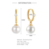 LUSH 925 18K GOLD PLATED ZIRCON HOOP PEARL DROP EARRINGS