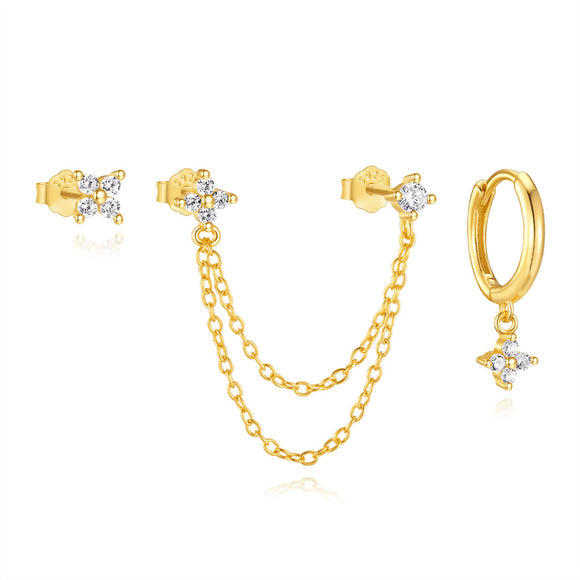 LUSH 925 SILVER  18K GOLD PLATED FLOWER 4PCS EARRING