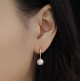 LUSH 925 18K GOLD PLATED ZIRCON HOOP PEARL DROP EARRINGS