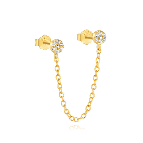 LUSH 925 SILVER  18K GOLD PLATED CHAIN, ZIRCON DOUBLE EARRING