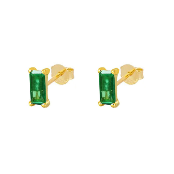 LUSH 925 SILVER S925 Sterling Silver Square Emerald Stud Earrings