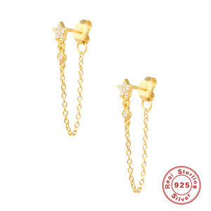 LUSH 925 SILVER 18K Gold Plated Long Chain Star Tassel Earrings