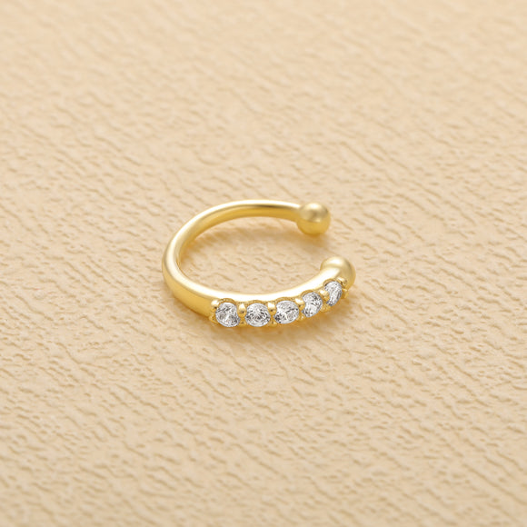 LUSH 925  Sterling Silver Personality Single Row Diamond-Studded Nose Ring Nose Cuff
