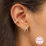 LUSH 925 SILVER Ear Cuff Female double diamond cross
