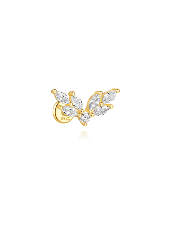 LUSH 925 SILVER HIGH QUALITY 18K GOLD PLATED FLAT BACK PIERCING EARRING