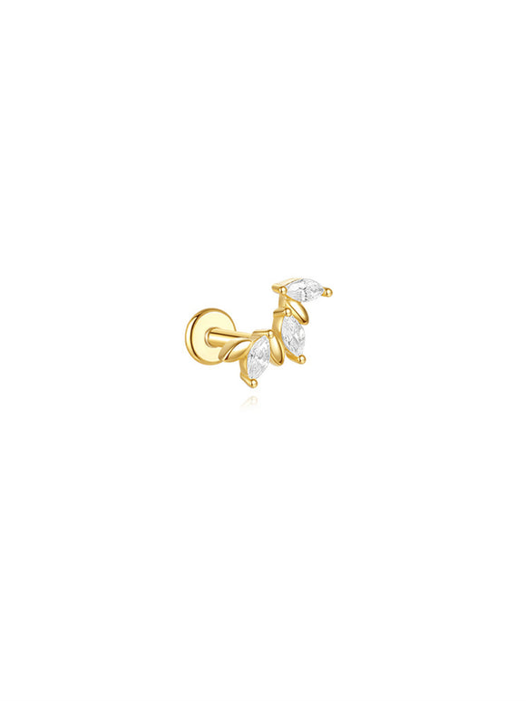 LUSH 925 SILVER ZIRCON LEAVE PIERCING EARRING