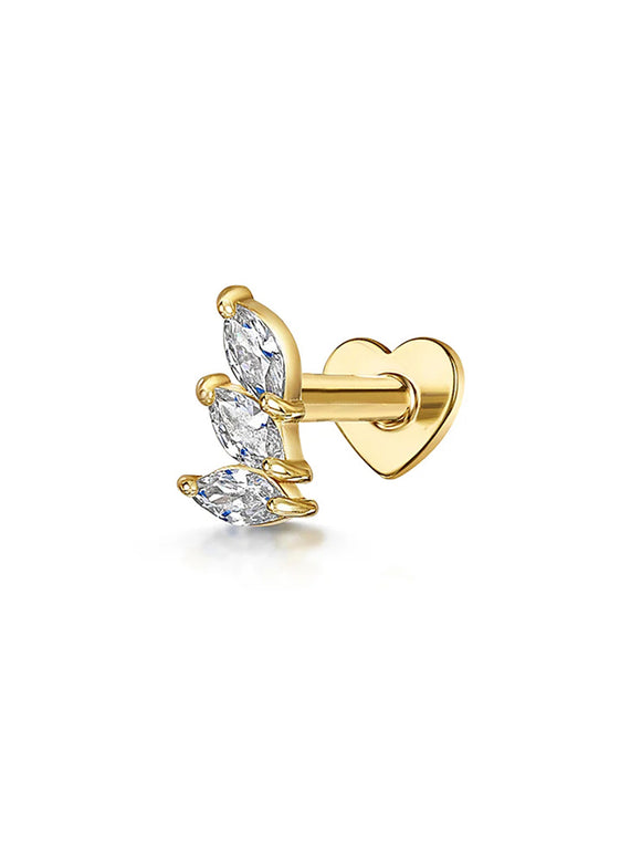 LUSH 925 SILVER 18K GOLD PLATED LEAFT FLAT BACK PIERCING EARRINGEARRING
