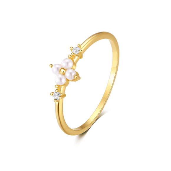 LUSH 925 SILVER CLOVER PEARL RING 18K GOLD PLATED