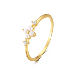 LUSH 925 SILVER CLOVER PEARL RING 18K GOLD PLATED