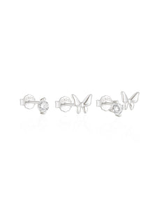 LUSH 925 SILVER 18K GOLD PLATED BUTTERFLY EARRING TRIO