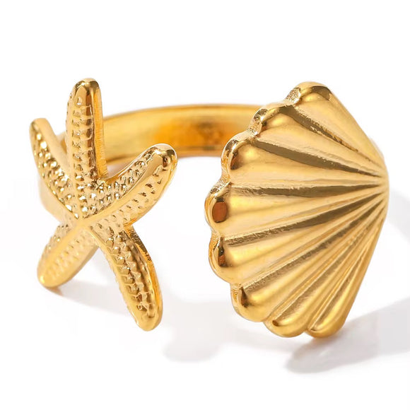 LUSH 18K GOLD PLATED STAINLESS SHELL AND SEASTAR RING