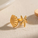 LUSH 18K GOLD PLATED STAINLESS SHELL AND SEASTAR RING