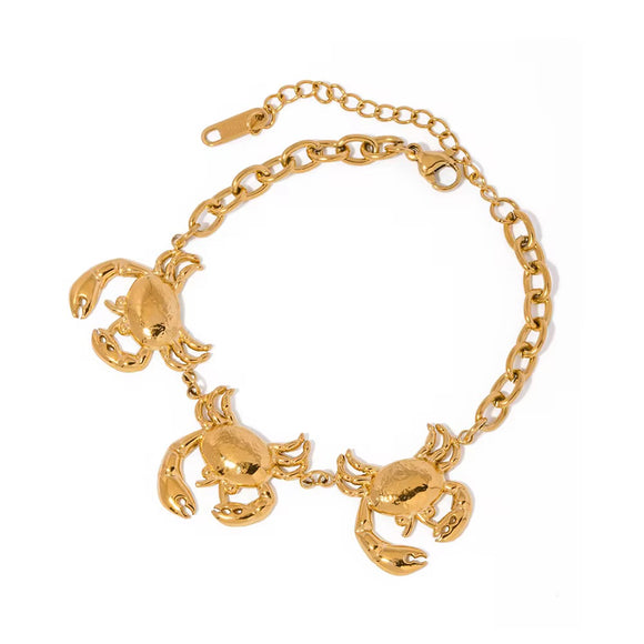 LUSH 18K GOLD PLATED STAINLESS CRAB PENDANT BRACELET