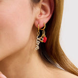 LUSH 18K GOLD PLATED STAINLESS STEEL RED HEART PENDANTS EARRINGS