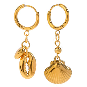 LUSH 18K GOLD PLATED STAINLESS STEEL CONCH AND HEART PENDANTS EARRINGS