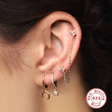 LUSH 925 SILVER Double Piercing Stud Earrings Zircon Long Chain Tassel Earring
