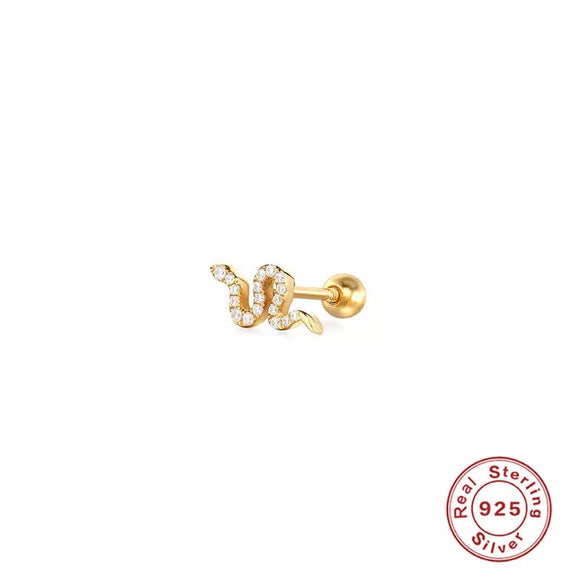LUSH 925 SILVER PIERCING - 925 Sterling Silver 18K Gold Plated  snake Piercing Earring
