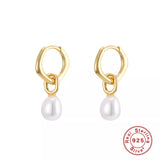 LUSH 925 SILVER EARRING -  18K Gold Plated  Round Shell Pearl Hoop Earrings Drop