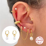 LUSH 925 SILVER EARRING -  18K Gold Plated  Round Shell Pearl Hoop Earrings Drop