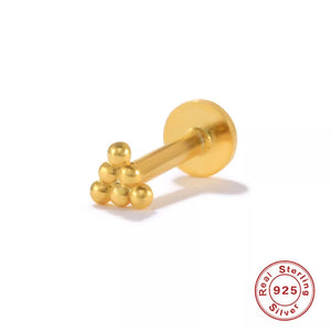LUSH 925 SILVER PIERCING - Titanium Labret Internally Thread Piercing Jewelry 925 Sterling Silver Earrings