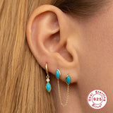 LUSH 925 SILVER Turquoise Huggie Hoop Earrings Pair